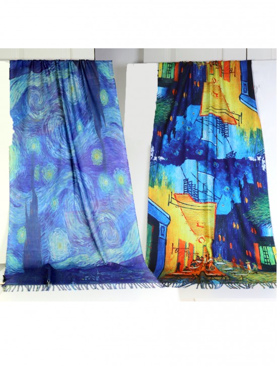 Starry Night & Pavement Cafe Double-sided Oil Painting Scarf